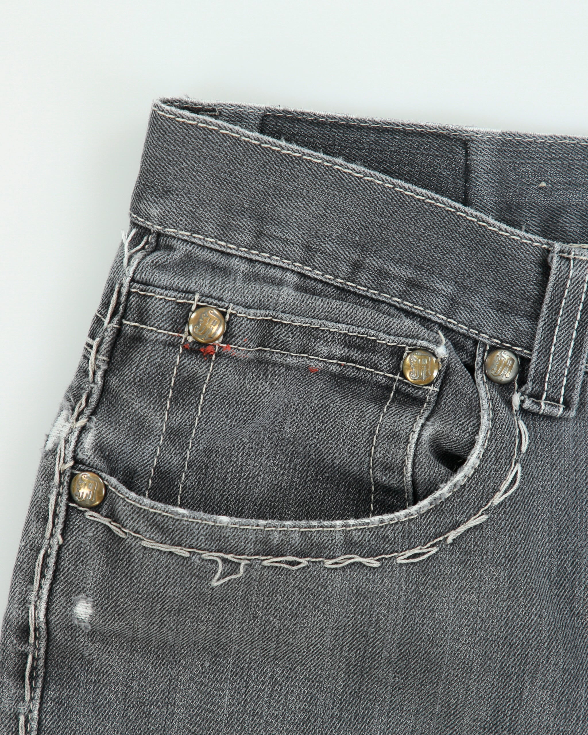 Vintage Y2K 00s Ablanche Contrast Stitch Distressed Denim Flap Pocket Relaxed Fit Wide Leg Jean Shorts - W36