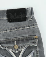 Vintage Y2K 00s Ablanche Contrast Stitch Distressed Denim Flap Pocket Relaxed Fit Wide Leg Jean Shorts - W36
