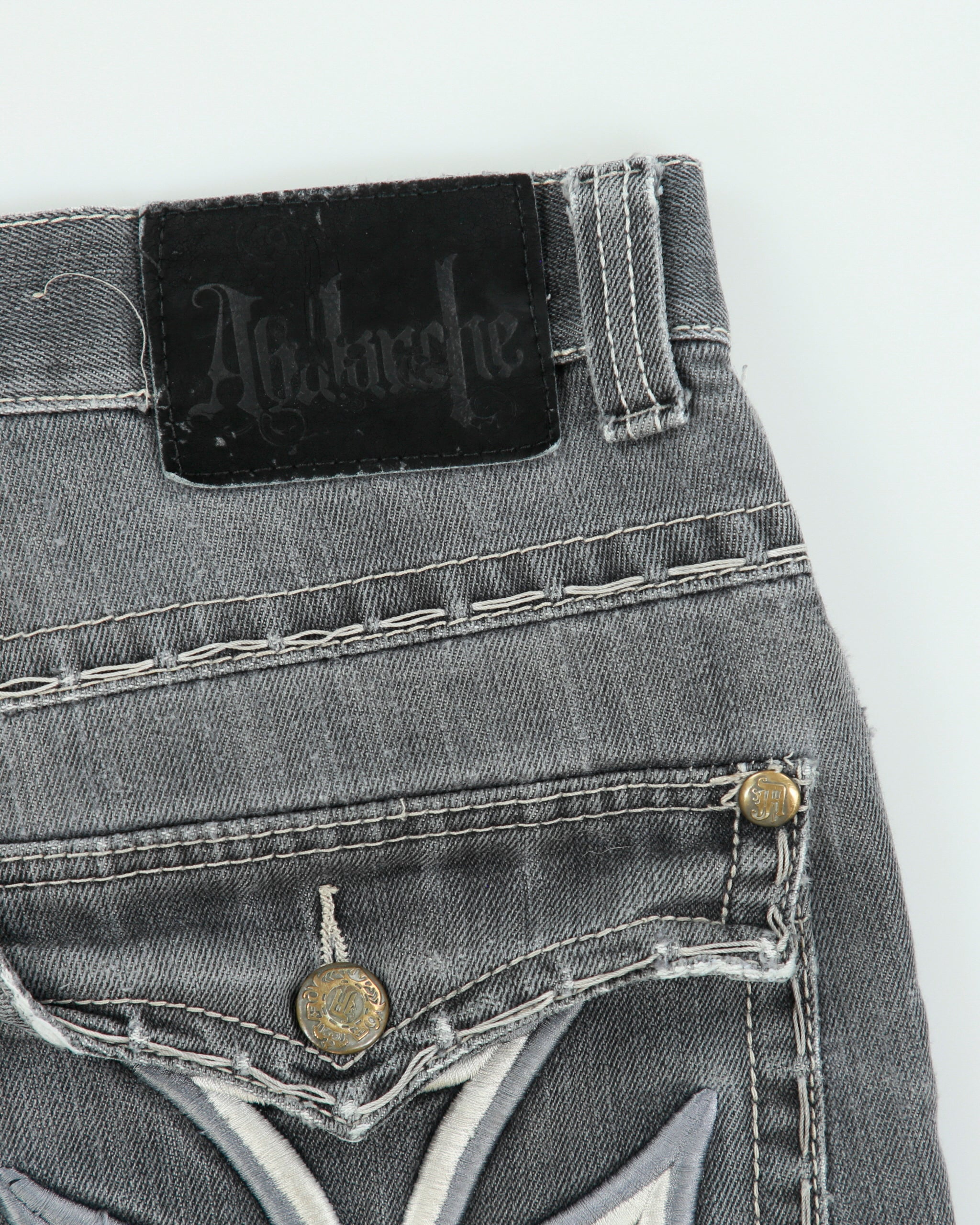 Vintage Y2K 00s Ablanche Contrast Stitch Distressed Denim Flap Pocket Relaxed Fit Wide Leg Jean Shorts - W36