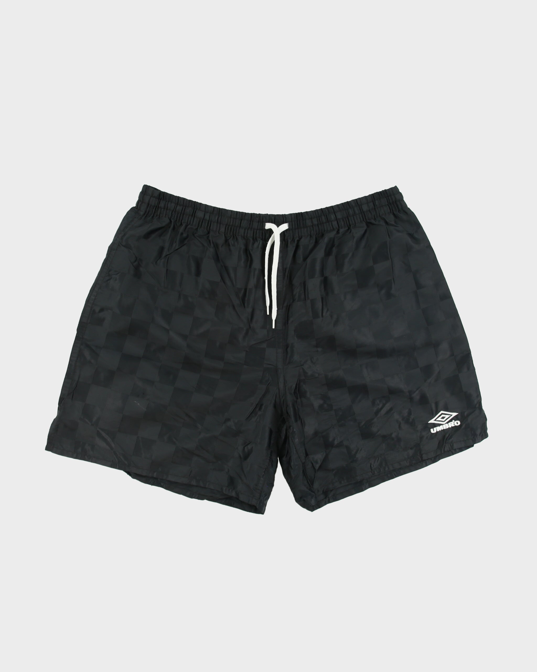 Vintage 1980s Umbro Satin Classic Embroidered Checkerboard Football Sprinter Shorts - M