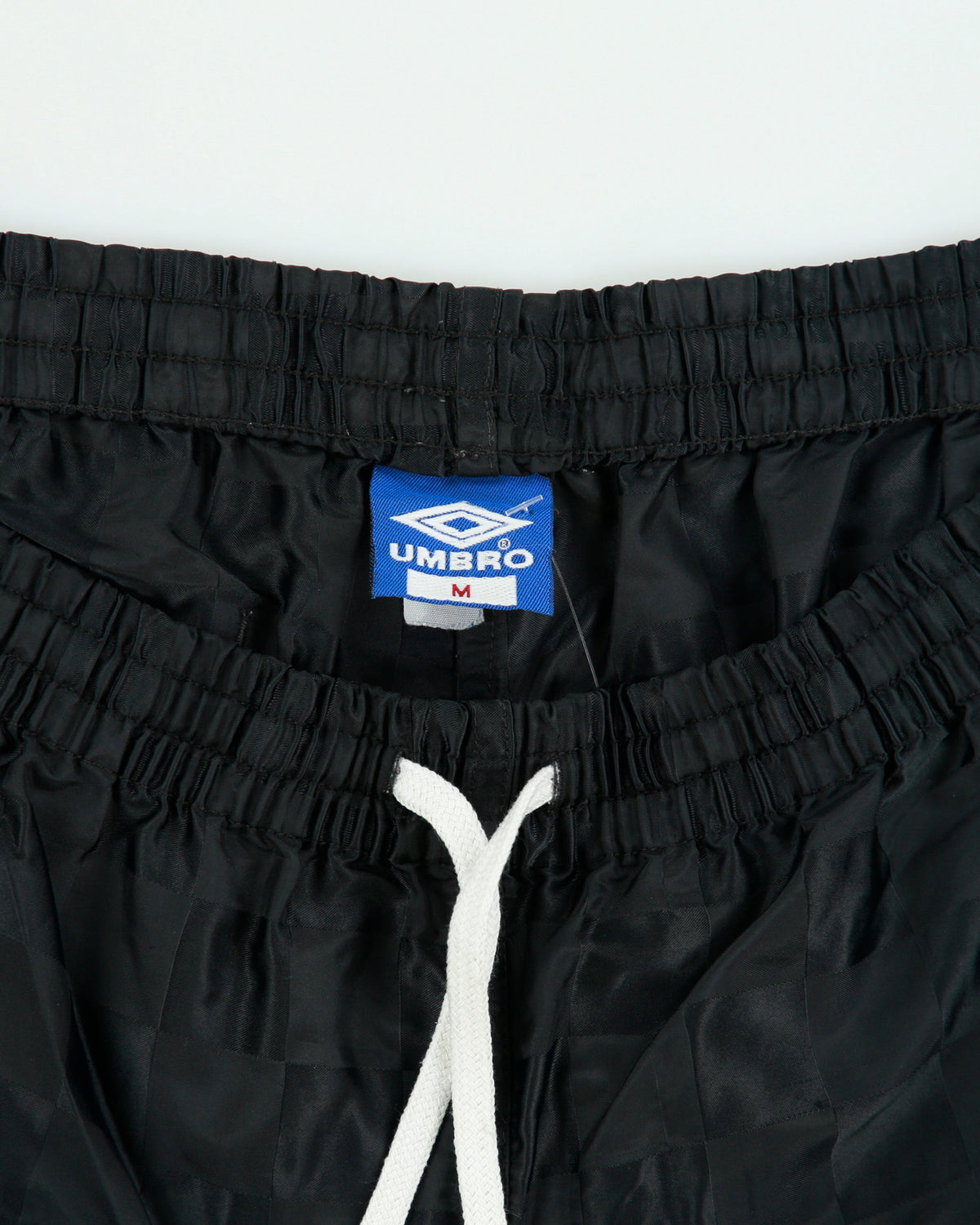Vintage 1980s Umbro Satin Classic Embroidered Checkerboard Football Sprinter Shorts - M