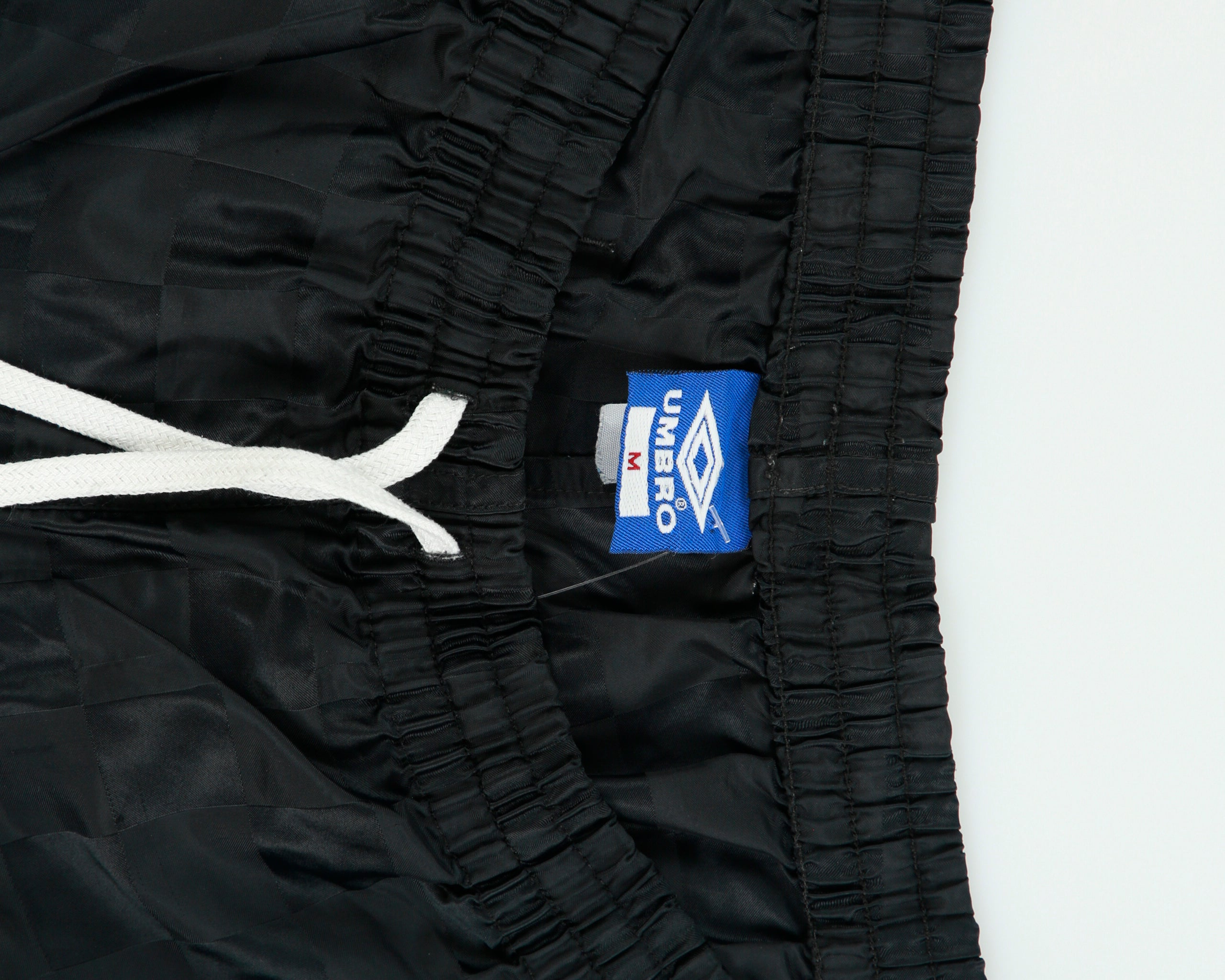 Vintage 1980s Umbro Satin Classic Embroidered Checkerboard Football Sprinter Shorts - M