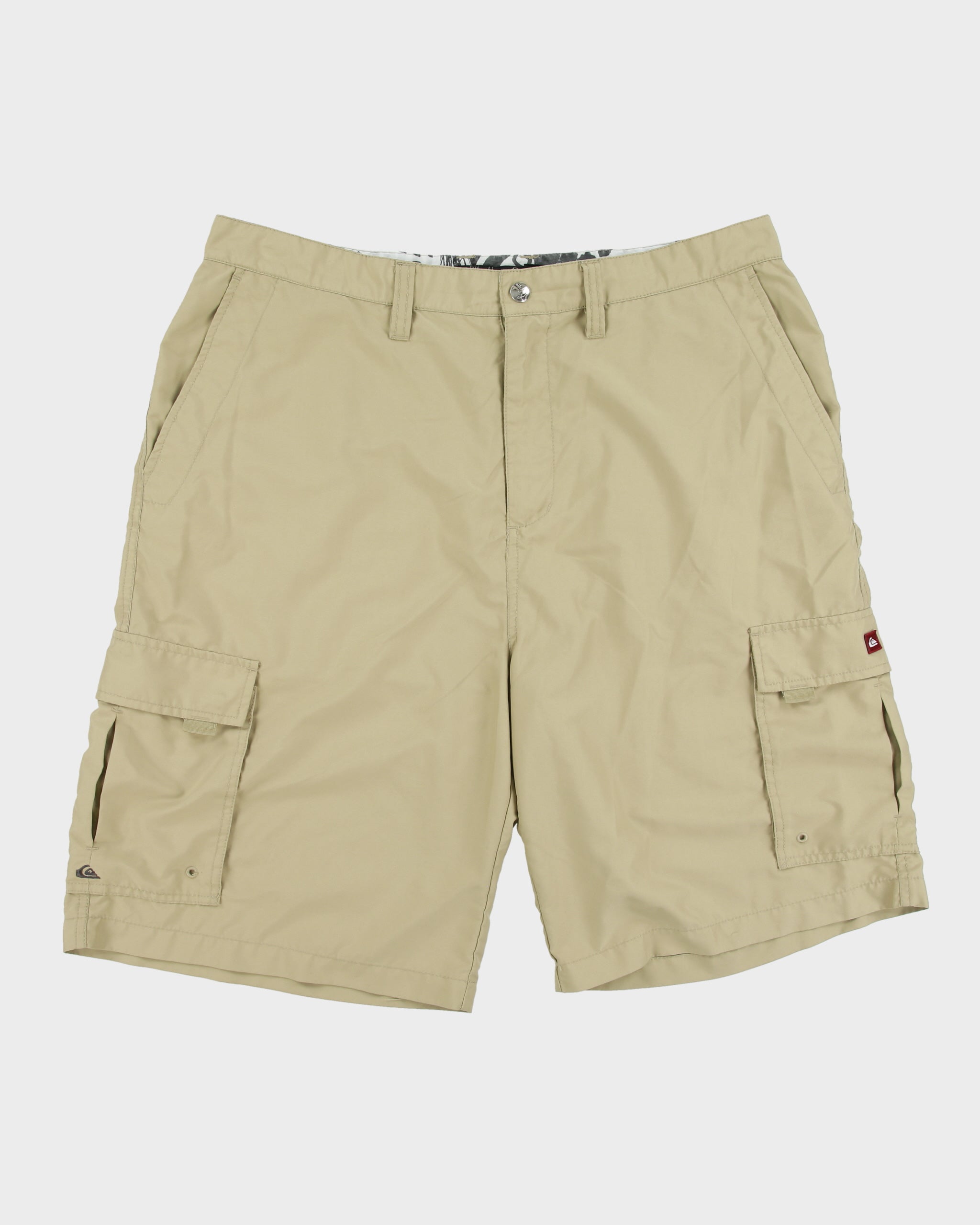 Vintage Y2K 00s Quiksilver Khaki Relaxed Fit Wide Leg Multi-Pocket Soft Shell Shorts - W38