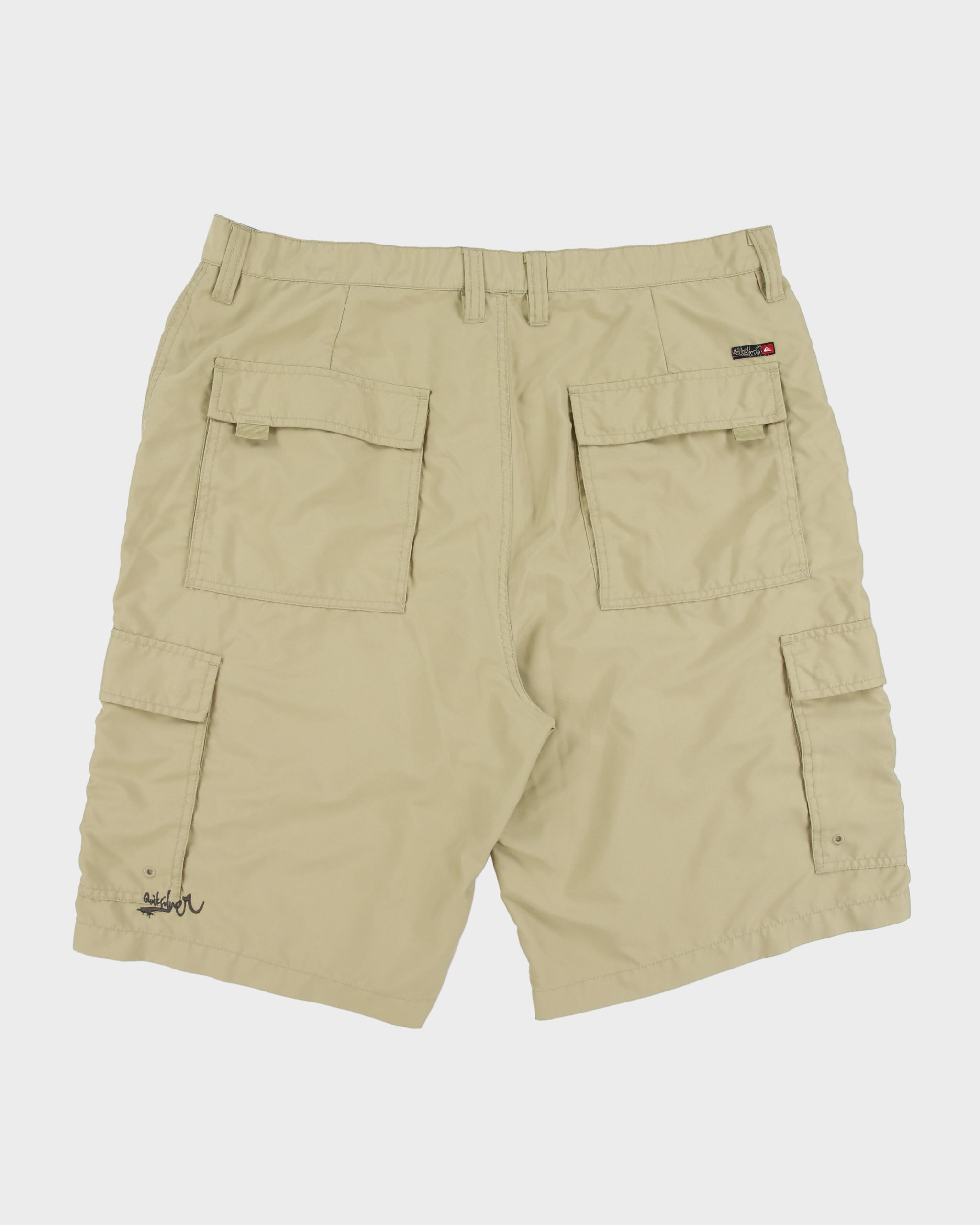 Vintage Y2K 00s Quiksilver Khaki Relaxed Fit Wide Leg Multi-Pocket Soft Shell Shorts - W38