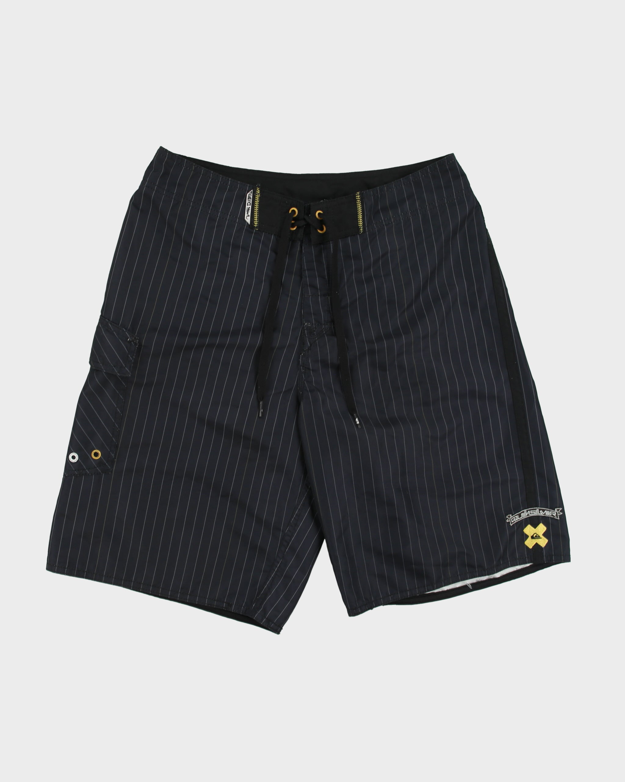 Vintage Y2K 00s Quiksilver Navy Pinstriped Relaxed Fit Shell Board Shorts - W30