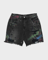 Amiri Paint Splattered Distressed Relaxed Fit Denim Shorts - W36