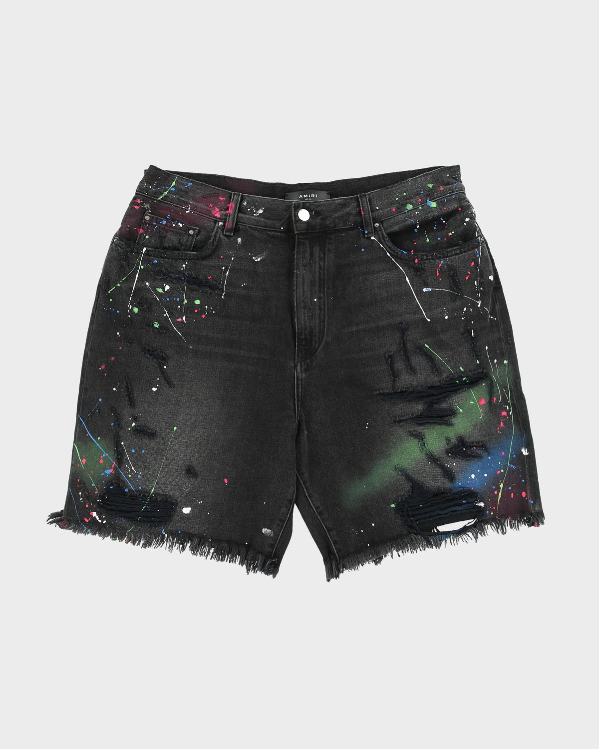 Amiri Paint Splattered Distressed Relaxed Fit Denim Shorts - W36