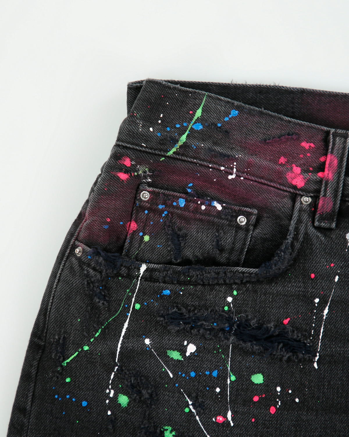 Amiri Paint Splattered Distressed Relaxed Fit Denim Shorts - W36