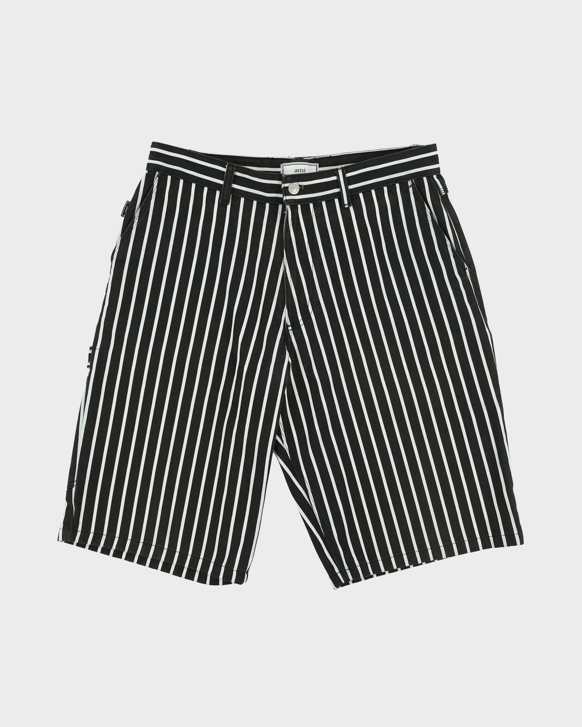Ami Alexandre Mattiussi Pinstripe Relaxed Fit Denim Carpenter Shorts - W33