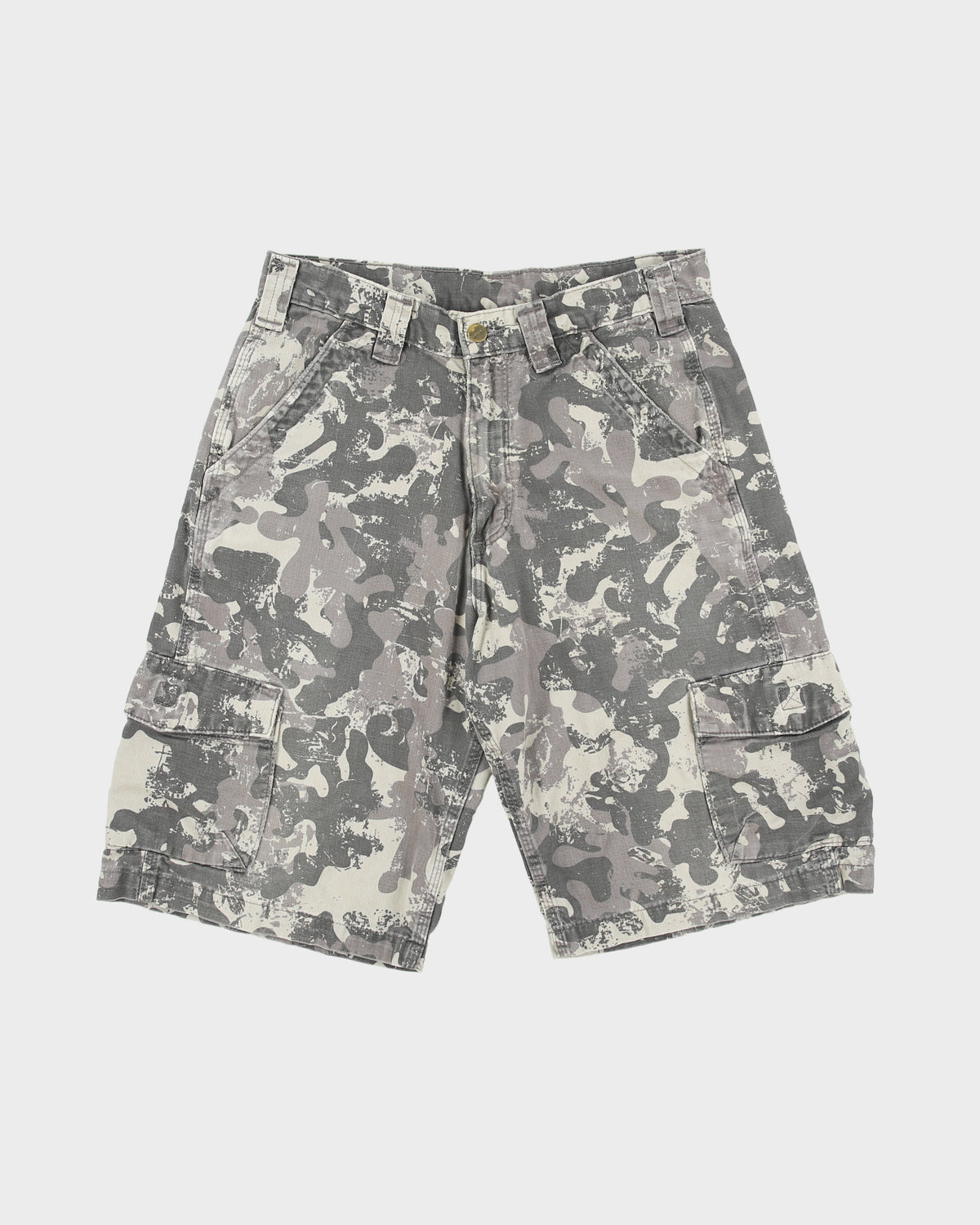 Vintage Carhartt B289 Charcoal Camo Rugged Canvas Relaxed Fit Utility Cargo Shorts - W30