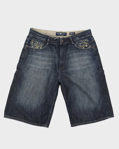 Y2K 00s Ecko Unltd Dark Wash Denim Embroidery Shorts - W36