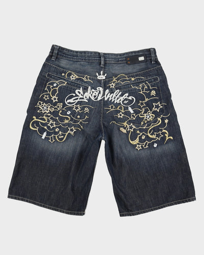 Y2K 00s Ecko Unltd Dark Wash Denim Embroidery Shorts - W36