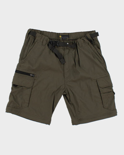 Khaki Green Belted Tech Cargo Shorts - L
