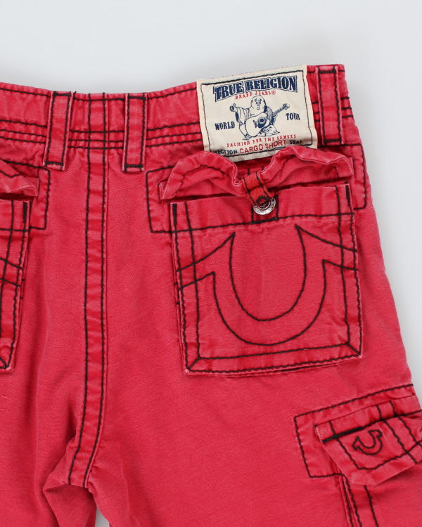 Y2K 00s True Religion Red Cargo Shorts - W32