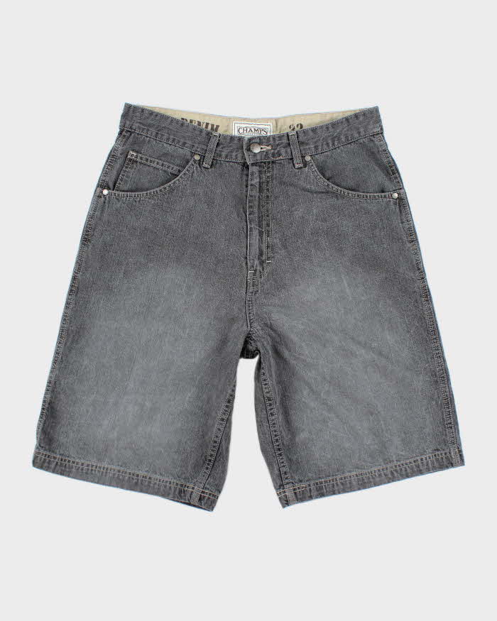 Vintage 2000's Champs Wide Leg Grey Faded Denim Shorts - W32 L11