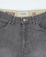 Vintage 2000's Champs Wide Leg Grey Faded Denim Shorts - W32 L11