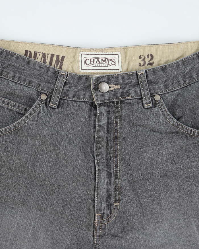 Vintage 2000's Champs Wide Leg Grey Faded Denim Shorts - W32 L11