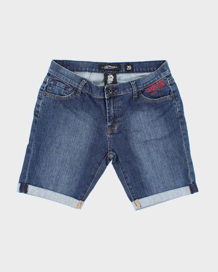 Vintage Y2K Ed Hardy Sequined Pocked Dark Wash Denim Shorts - W30 L9