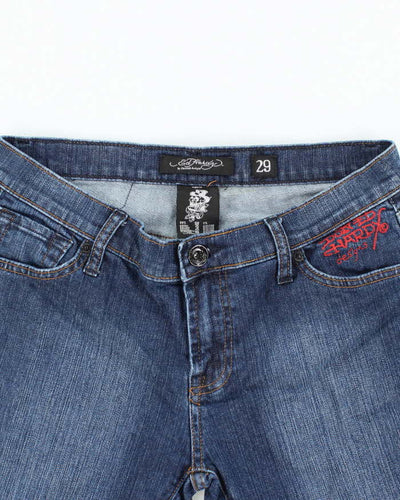 Vintage Y2K Ed Hardy Sequined Pocked Dark Wash Denim Shorts - W30 L9