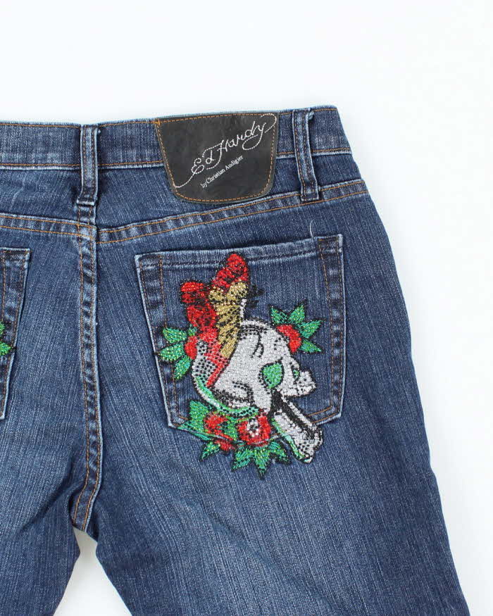 Vintage Y2K Ed Hardy Sequined Pocked Dark Wash Denim Shorts - W30 L9