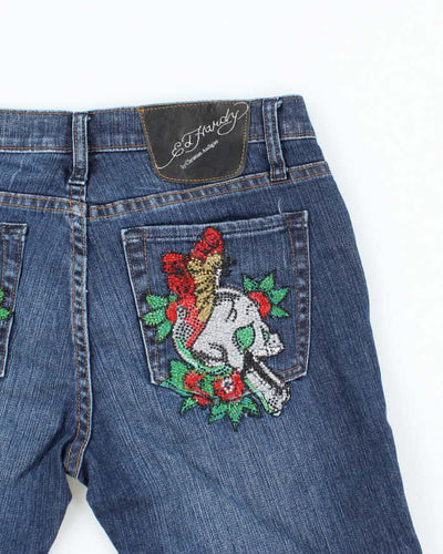 Vintage Y2K Ed Hardy Sequined Pocked Dark Wash Denim Shorts - W30 L9