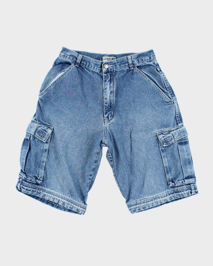 Vintage Y2K L.A. Blues Medium Wash Denim Cargo Shorts - W28 L11