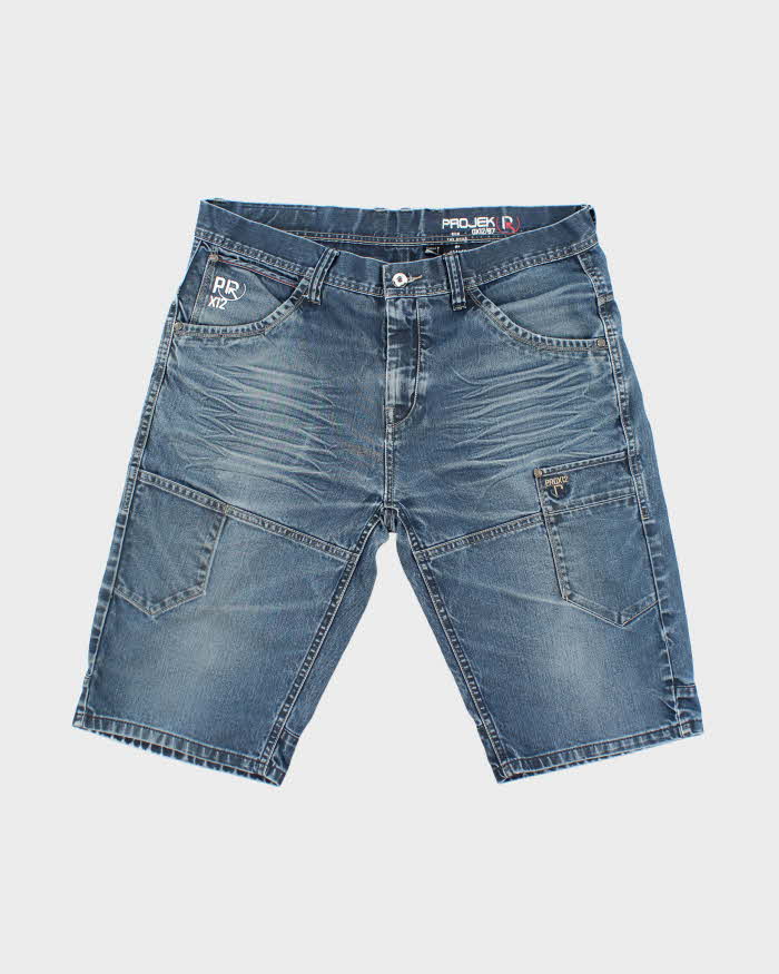 Vintage Y2K Projek Raw Dark Wash Denim Cargo Shorts - W38 L14