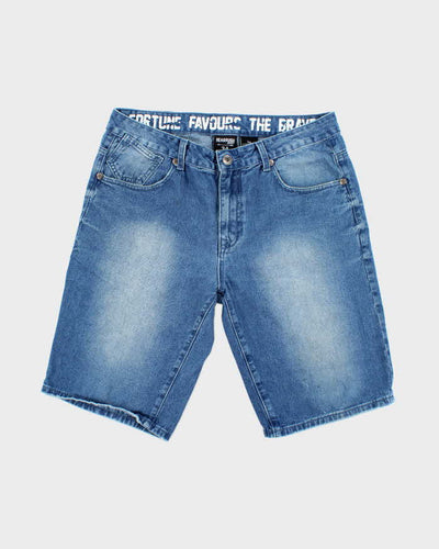 Vintage Y2K Headrush Gothic Embroidered Medium Wash Denim Shorts - W34 L11