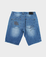 Vintage Y2K Headrush Gothic Embroidered Medium Wash Denim Shorts - W34 L11