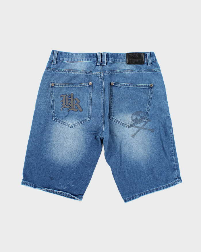 Vintage Y2K Headrush Gothic Embroidered Medium Wash Denim Shorts - W34 L11