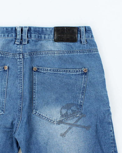 Vintage Y2K Headrush Gothic Embroidered Medium Wash Denim Shorts - W34 L11
