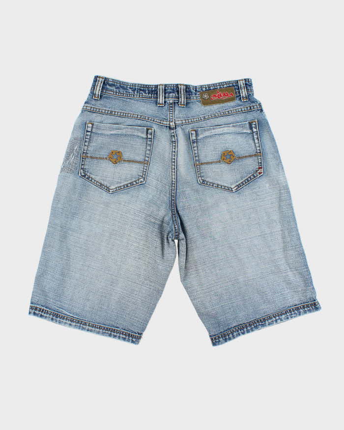Vintage Y2K Tribal Wide Leg Embroidered Denim Shorts - W32 L12