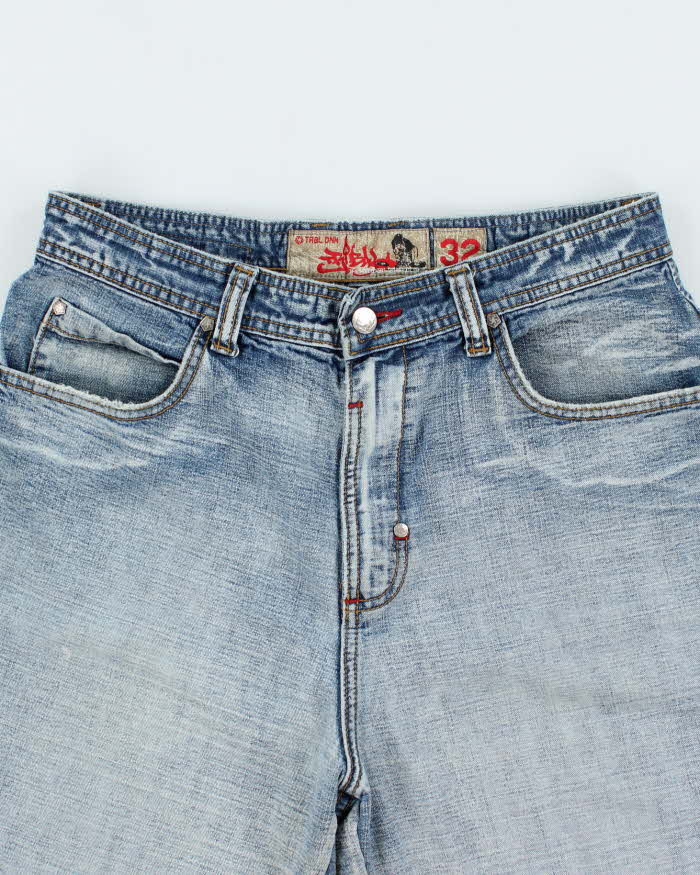 Vintage Y2K Tribal Wide Leg Embroidered Denim Shorts - W32 L12