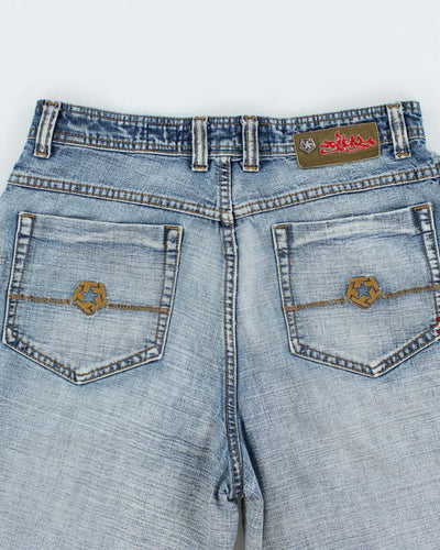 Vintage Y2K Tribal Wide Leg Embroidered Denim Shorts - W32 L12