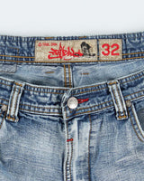 Vintage Y2K Tribal Wide Leg Embroidered Denim Shorts - W32 L12