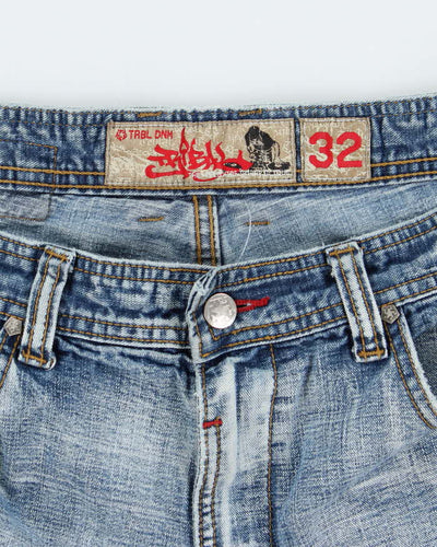 Vintage Y2K Tribal Wide Leg Embroidered Denim Shorts - W32 L12
