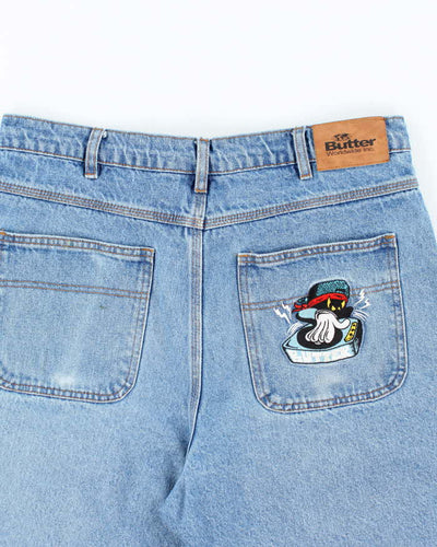 Vintage Butter Goods Medium Wash Embroidered Denim Shorts - W30 L9