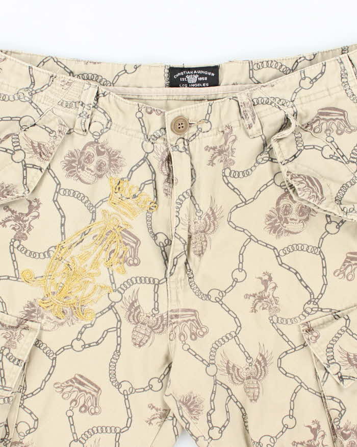 Vintage Y2K Christian Audigier Embroidered All Over Print Cargo Shorts - W29 L11