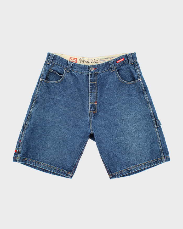 Vintage Y2K Ecko Utld Dark Wash Wide Leg Denim Carpenter Shorts - W36 L10