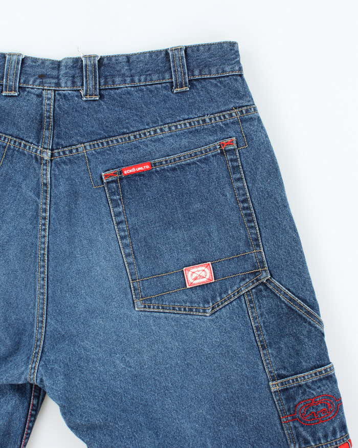 Vintage Y2K Ecko Utld Dark Wash Wide Leg Denim Carpenter Shorts - W36 L10