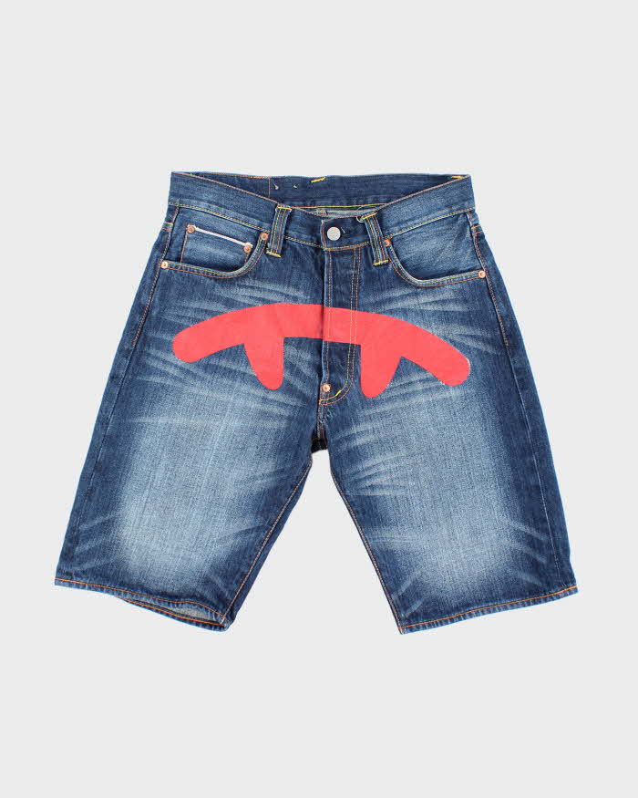 Vintage Devil Nut Embroidered Selvedge Dark Wash Denim Shorts - W30 L11