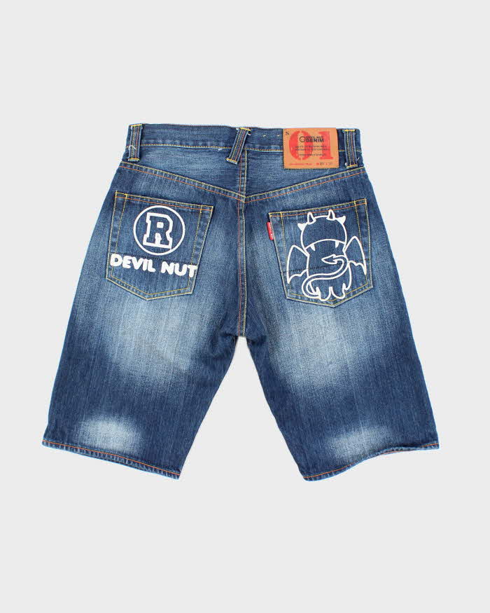 Vintage Devil Nut Embroidered Selvedge Dark Wash Denim Shorts - W30 L11