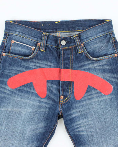 Vintage Devil Nut Embroidered Selvedge Dark Wash Denim Shorts - W30 L11