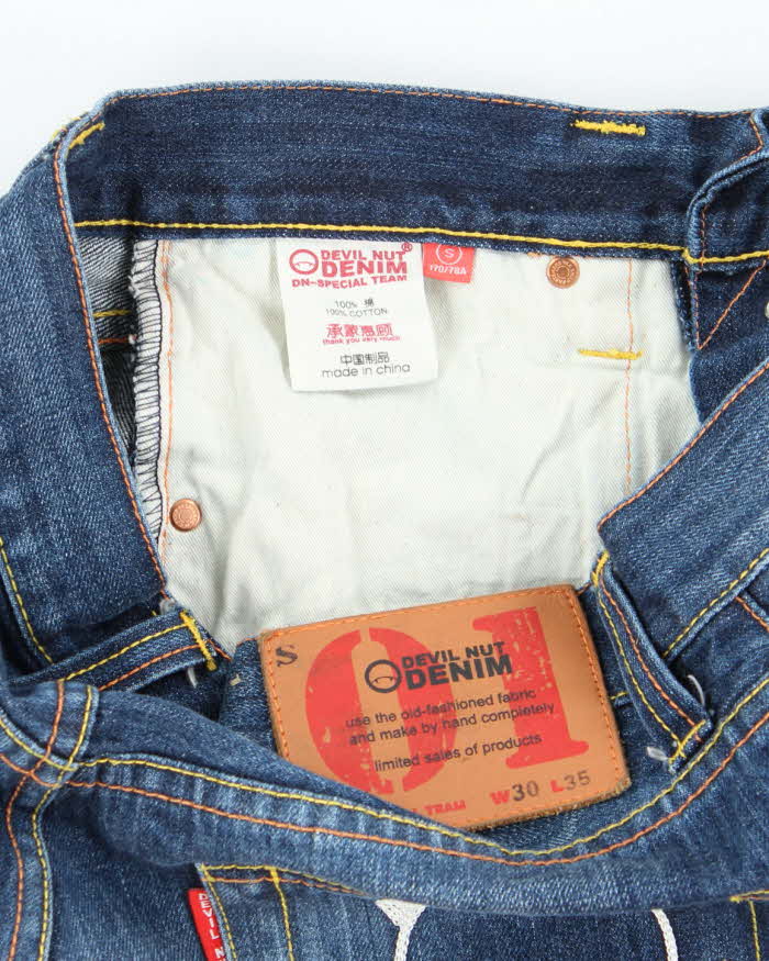Vintage Devil Nut Embroidered Selvedge Dark Wash Denim Shorts - W30 L11