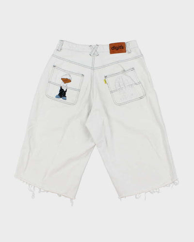 Vintage Y2K Baggy and Saggy White Denim Cut Off Wide Leg Shorts - W28 L13