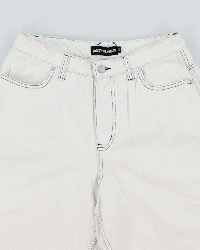 Vintage Y2K Baggy and Saggy White Denim Cut Off Wide Leg Shorts - W28 L13
