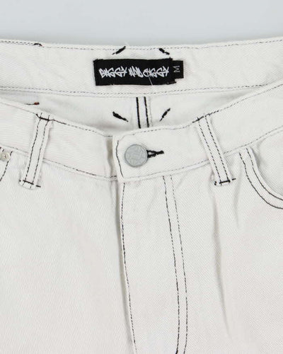 Vintage Y2K Baggy and Saggy White Denim Cut Off Wide Leg Shorts - W28 L13