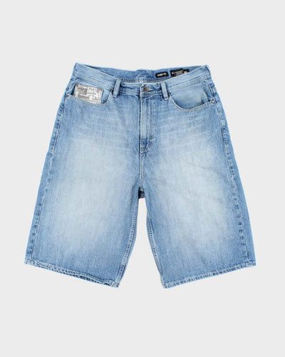 Vintage Y2K Ecko Untld Wide Leg Light Wash Embroidered Denim Shorts - W36 L13