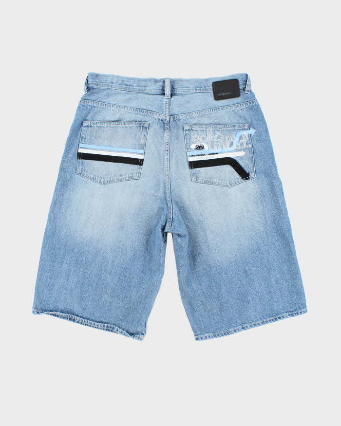 Vintage Y2K Ecko Untld Wide Leg Light Wash Embroidered Denim Shorts - W36 L13