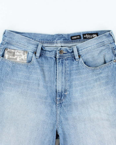 Vintage Y2K Ecko Untld Wide Leg Light Wash Embroidered Denim Shorts - W36 L13
